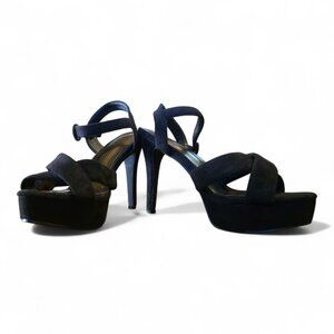 NWOT  -  Black Faux Suede Platform Heeled Sandal Sz 9.5  -  NWOT